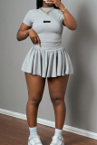 Sexy Letters Patchwork O Neck Short Sleeve Two Pieces