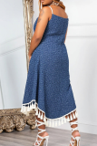 Sexy Fringed Trim Spaghetti Strap Sleeveless Loose Denim Dresses