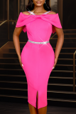 Elegant Solid Color Hollow Out Hot Drill Zipper Spaghetti Strap Wrapped Skirt Dresses