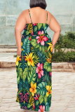 Casual Print High Slit Spaghetti Strap Long Plus Size Dresses
