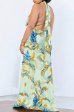 Casual Print Pocket Backless Halter Long Dresses
