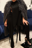 Casual Solid Color Slit Turtleneck Sleeveless Two Pieces