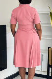 Elegant Solid Color With Belt Flower Shape V Neck Long Dresses
