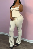 Casual Solid Color Ruched Contrast Spaghetti Strap Sleeveless Two Pieces