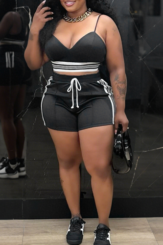 Sexy Casual Strap Design Contrast Spaghetti Strap Sleeveless Two Pieces