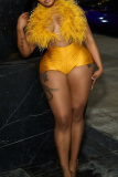 Sexy Solid Color Feathers Cardigan Collar Sleeveless Two Pieces