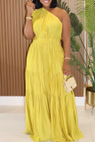 Casual Solid Color Patchwork Oblique Collar Long Dresses