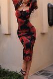Elegant Print Off Shoulder Long Dresses