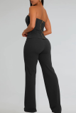 Sexy Solid Color Hollow Out Strapless Sleeveless Two Pieces
