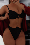 Sexy Solid Color Metal Accessories Trim Swimwears