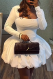 Elegant Solid Color Square Neck Bud Dresses