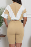 Casual Zipper Contrast Zipper Collar Short Sleeve Two Pieces