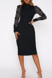Elegant Flowers Embroidered O Neck Long Dresses