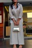 Casual Solid Color Buckle Turndown Collar Long Sleeve Two Pieces