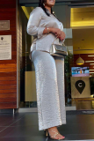 Casual Solid Color Buckle Turndown Collar Long Sleeve Two Pieces