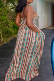 Sexy Print Backless Halter Long Dresses