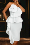 Elegant Solid Color Backless Ruffle Strapless Wrapped Skirt Dresses