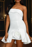 Elegant Solid Color Flower Shape Strapless Irregular Dresses