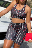 Sexy Print U Neck Sleeveless Two Pieces