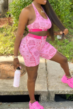 Sexy Print U Neck Sleeveless Two Pieces