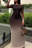 Casual Gradient Color Off Shoulder Long Dresses