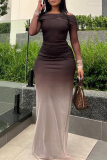 Casual Gradient Color Off Shoulder Long Dresses