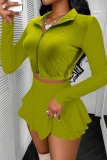 Sexy Solid Color Zipper Zipper Collar Long Sleeve Two Pieces