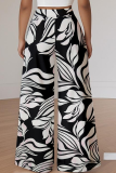 Casual Print Pocket Loose Wide Leg Full Print Bottoms