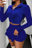 Sexy Solid Color Zipper Zipper Collar Long Sleeve Two Pieces