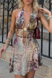 Sexy Print Backless Halter Printed Dresses