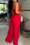 Casual Solid Color Pocket Bow Decor Asymmetrical Collar Sleeveless Two Pieces