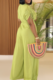 Casual Solid Color Hollow Out Draw String V Neck Loose Jumpsuits