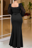 Elegant Solid Color Hot Drill Asymmetrical Collar Long Dresses