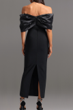 Elegant Solid Color Slit Hot Drill Off Shoulder Long Dresses