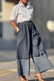 Casual Solid Color Patchwork High Waist Loose Denim Jeans