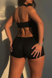 Sexy Solid Color Backless Spaghetti Strap Sleeveless Two Pieces