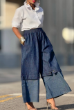 Casual Solid Color Patchwork High Waist Loose Denim Jeans