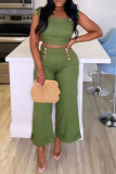 Casual Daily Solid Color Belted Spaghetti Strap Sleeveless Two Pieces