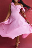 Elegant Solid Color Flower Shape Oblique Collar Irregular Dresses