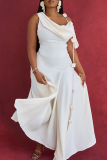 Elegant Solid Color Flower Shape Oblique Collar Irregular Dresses