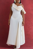 Elegant Solid Color Flower Shape Oblique Collar Irregular Dresses
