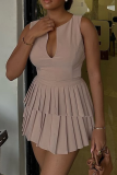 Sexy Solid Color Pleated V Neck Sleeveless Two Pieces