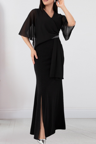 Elegant Solid Color Slit V Neck Long Dresses
