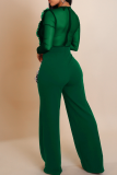 Casual Solid Color Stringy Selvedge V Neck Bodycon Jumpsuits