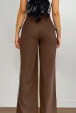 Casual Stripe Contrast Loose Mid Waist Conventional Patchwork Bottoms