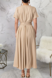 Elegant Solid Color Strap Design Deep V Neck Long Dresses
