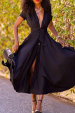 Elegant Solid Color Strap Design Deep V Neck Long Dresses