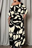 Casual Print Patchwork Oblique Collar Long Sleeve Two Pieces