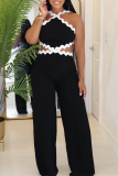 Sexy Backless Contrast Halter Loose Jumpsuits