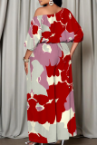Casual Print Patchwork Oblique Collar Long Sleeve Two Pieces